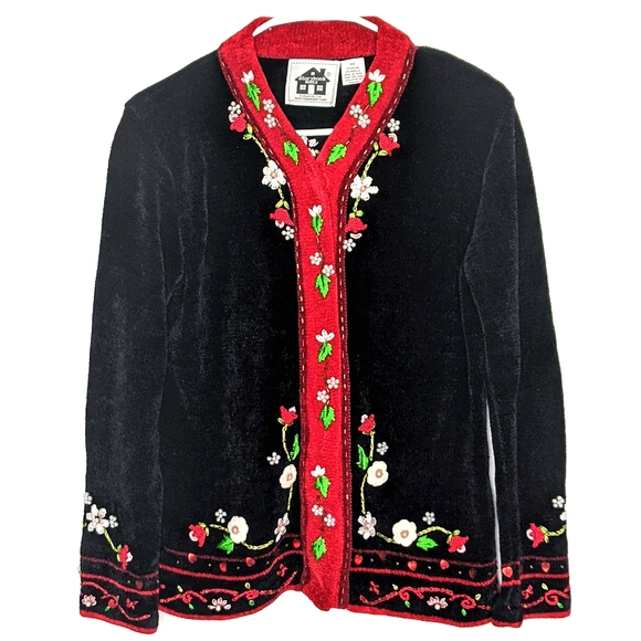 Storybook Knits Sweaters - Storybook Knits Black Floral Embroidered Cardigan XS